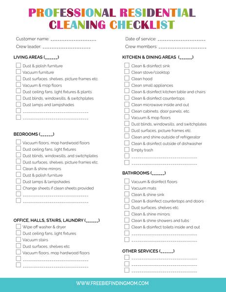 Professional House Cleaning Checklist