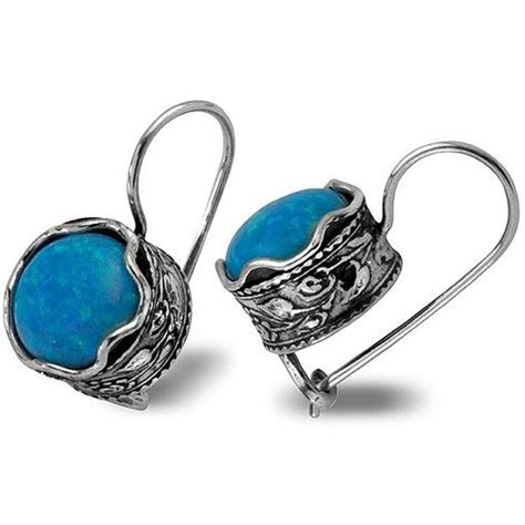 Elegant Sterling Silver Earrings Set With Blue Opals Israeli Jewelry