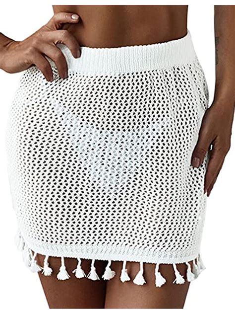 Women S Swimsuit Bikini Cover Up Crochet Knitted Beach Mini Skirt With Tassels Walmart
