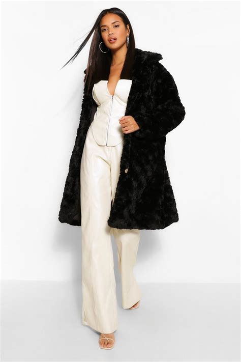 Womens Textured Faux Fur Coat Boohoo Uk