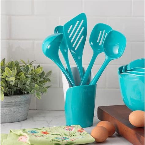 Hutzler Melamine Utensils And Crock In Turquoise Set Of Walmart