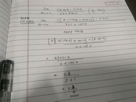 5 Theta Cos Theta 2 Sin Theta Lim { Theta Rightarrow 0 } Frac