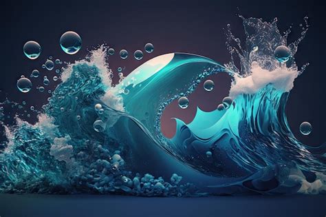 Premium AI Image | Blue wave background with floating objects and ...