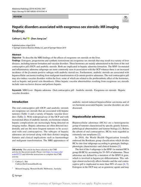 Hepatic Disorders Associated With Exogenous Sex Steroids Mr Imaging Findings