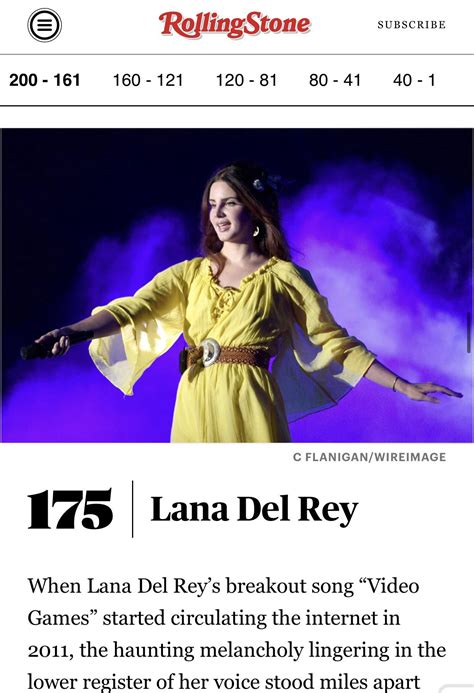 Lana Ranked 175 In Rolling Stone Top 200 Singers Of All Time Would’ve Had Her In My Top 100 At