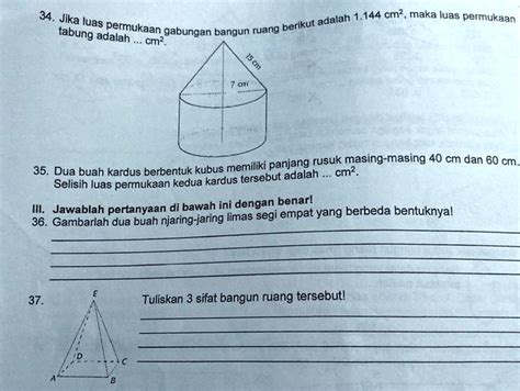 Solved Jika Luas Permukaan Gabungan Bangun Ruang Berikut Adalah 1 144