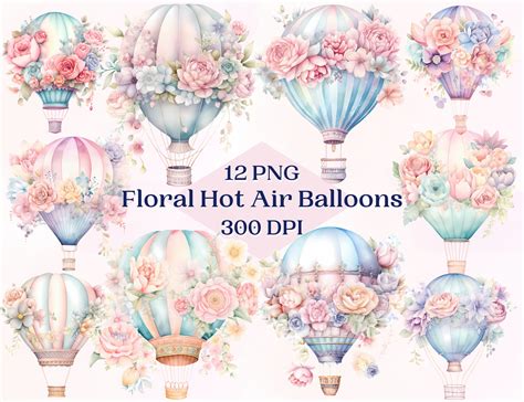 Floral Hot Air Balloons Clipart For Projects Whimsical Nursery Wall