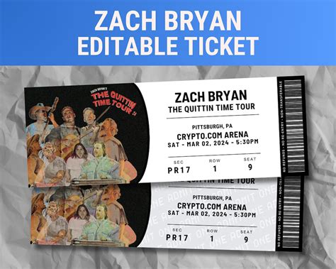 Editable Zach Bryan Concert Ticket The Quittin Time Tour 2024