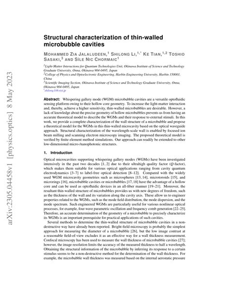 Pdf Structural Characterization Of Thin Walled Microbubble Cavities