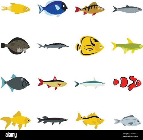 Fish Icons Set Flat Style Stock Vector Image Art Alamy