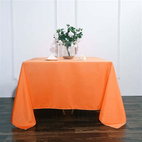 90 Orange Square Polyester Tablecloth Efavormart