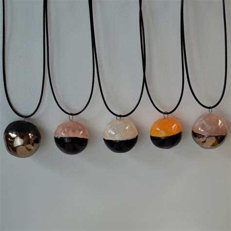 Handmade Ceramic Glazed Necklace With Bauble Pendant Natural Clay