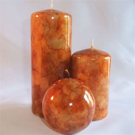 Burnt Orange Coloured Marble Pillar Candle Set Uk