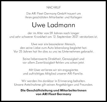 Traueranzeigen Von Uwe Ladmann Stuttgart Gedenkt De