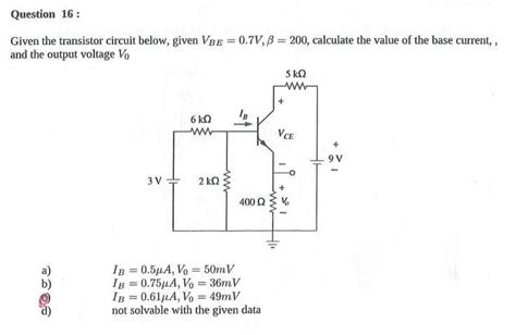 Solved Given The Transistor Circuit Below Given Vbe07