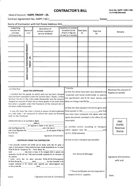 Contractor Bill Form | PDF