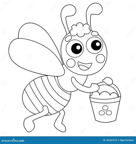 Coloring Page Outline Of Cartoon Bee With Honey Coloring Book For Kids