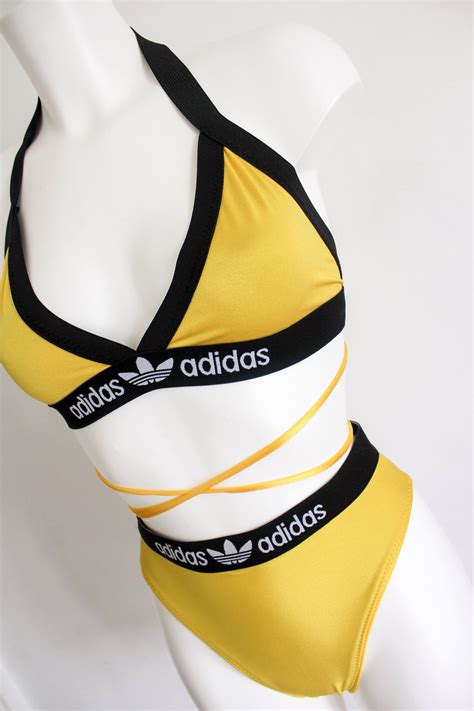 High Waisted Reworked Adidas Bikini Set With Cute Waist Strings In