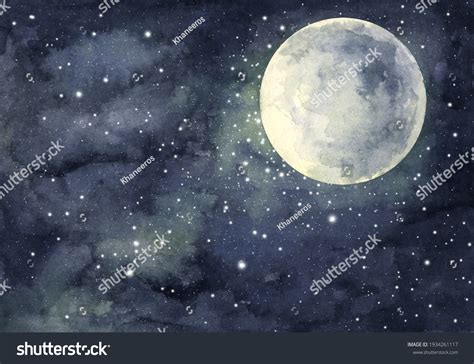 Watercolor Painting Night Sky Full Moon Stock Illustration 1934261117 ...