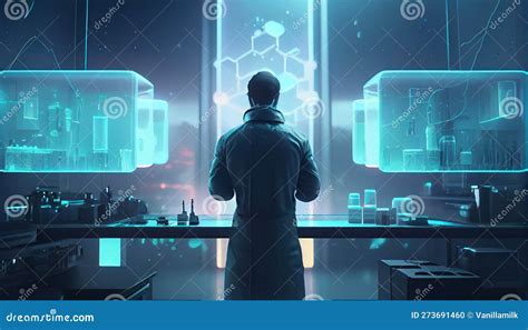 A Scientist Conducts Experiments In The Laboratory Neon Colored AI