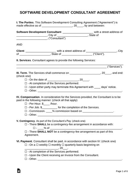 Free Software Development Consultant Agreement Pdf Word Eforms