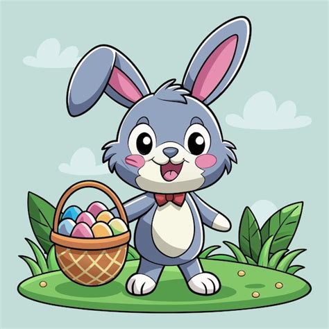 Premium Vector Cute Rabbit And Easter Egg Basket Cartoon Image