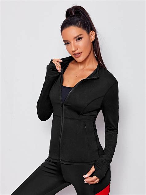 Shein Sport Studio Giacca Sportiva Con Zip E Tasca E Fori Per Il