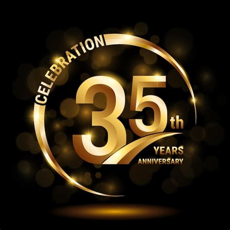 Premium Vector 35th Anniversary Celebration Logo Design With Gold Ring And Golden Number Logo