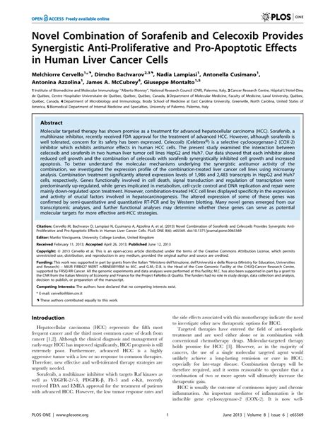 Pdf Novel Combination Of Sorafenib And Celecoxib Provides Synergistic