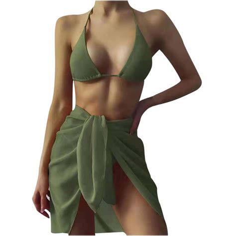 3 Packs Swimwear Womens Solid Swimsuits Triangle Halter Thong Bikini