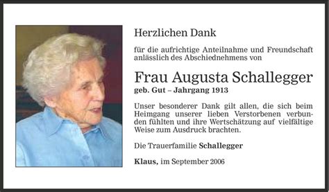 Todesanzeigen Von Augusta Schallegger Todesanzeigen Vorarlberger