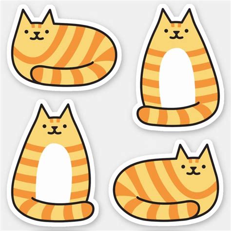 Cute Round Kawaii Stripey Orange Tabby Cat Sticker Zazzle Orange Tabby Cats Cat Stickers