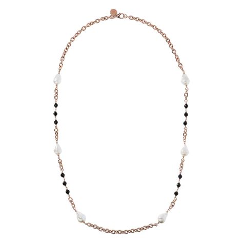 Collana Donna Bronzallure Chanel Con Spinelli Neri E Perle Barocche