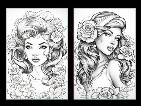 101 Pin Up Girl Printable Anime Pin Up Girls Coloring Pages Grayscale Adult Coloring Book Pdf