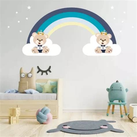 Adhesivo De Pared Infantil Rainbow Cloud Con Forma De Oso De Peluche