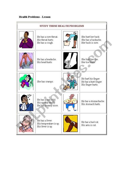 Health Problems Esl Worksheet By Jerra