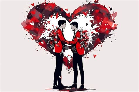 Premium Photo Gay Anime Couple Inside Abstract Heart Illustration Valentine Romantic Background
