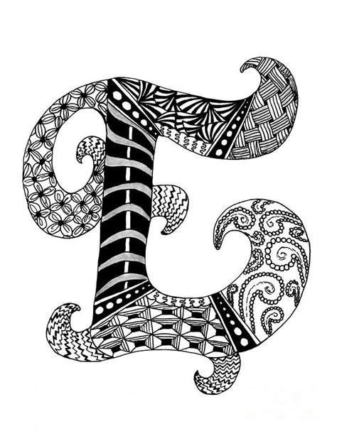 Zentangle Letter E Monogram In Black And White By Nan Wright