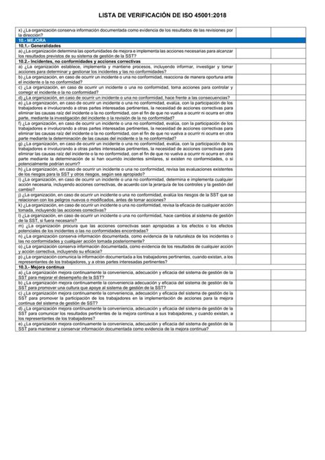 Lista De VerificaciÓn De Iso 45001pdf