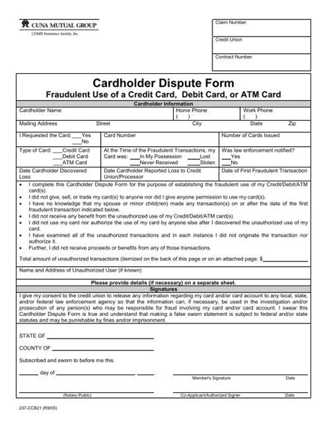 Cardholder Dispute Form