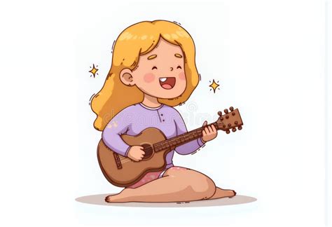 Joyful Blonde Chibi Character Playing Acoustic Guitar A Korean Style Cartoon Illustration With