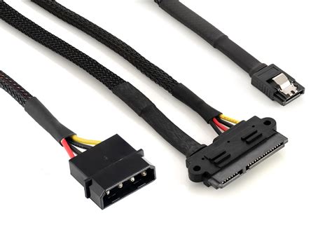 Poppstar 60cm Y S ATA Adapter Sata 3 Datenkabel Stromkabel Gesleevt