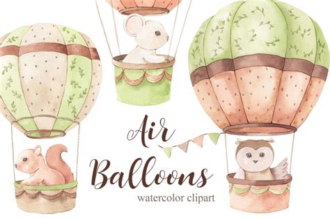 Air Balloons Watercolor Set By Alesya Pytskaya Illustrations