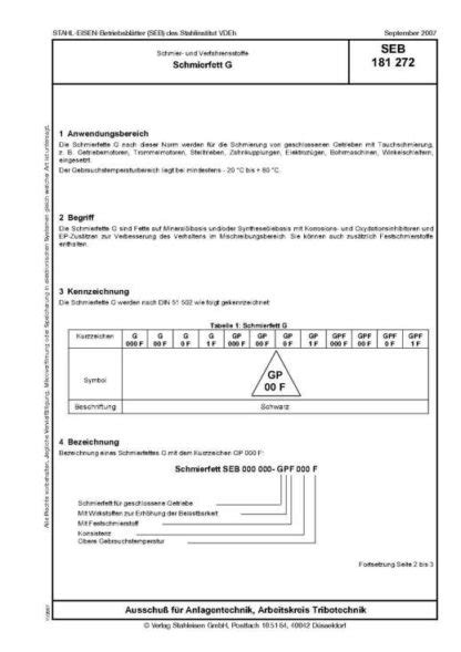 SEB 181 272 Schmierstoffe Und Verwandte Stoffe Schmierfett G Stahl