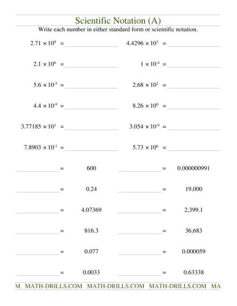 Scientific Notation And Standard Notation Worksheets