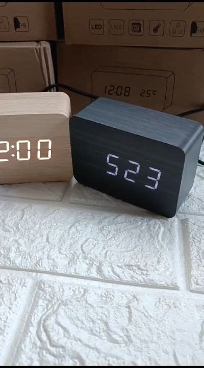 JD 07 Hitam Jam Meja Motif Kayu Digital Led Weker Desain Size Mini