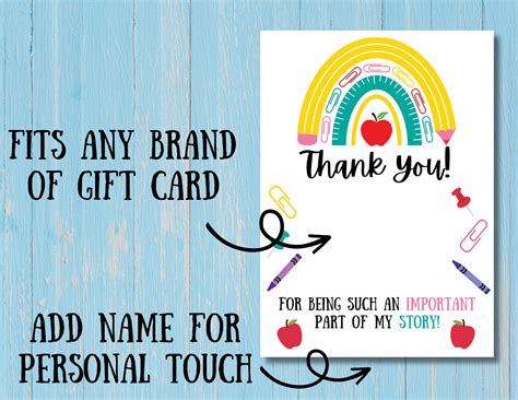 Printable Teacher Appreciation Gift Card Holder Personalized Teacher