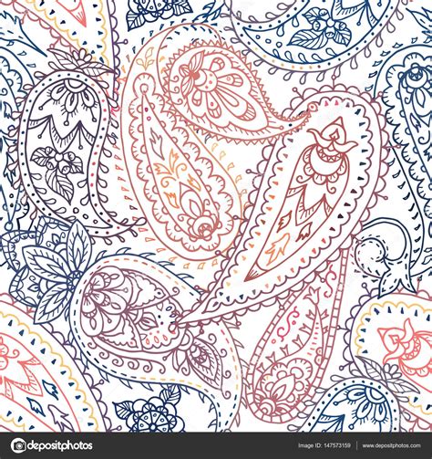 Seamless Colourful Indian Floral Paisley Pattern Textile Print Stock