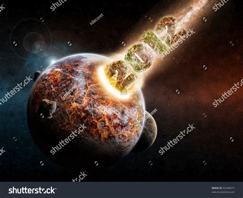 2012 Asteroid Destroying Planet Earth Stock Illustration 92308672