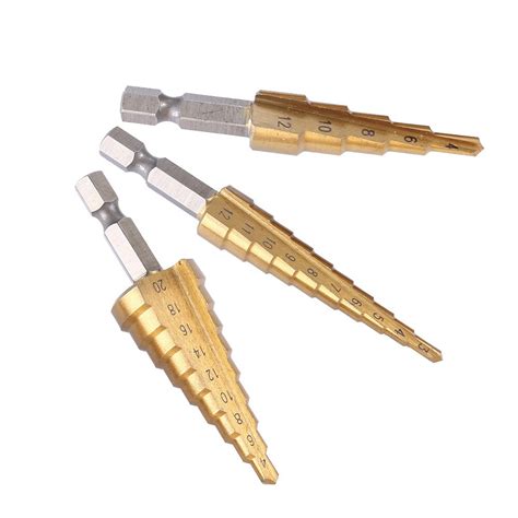 Step Drill Bit Set Titanium Coated 3 12 13 4 12 20 22 32mm Cone Hole